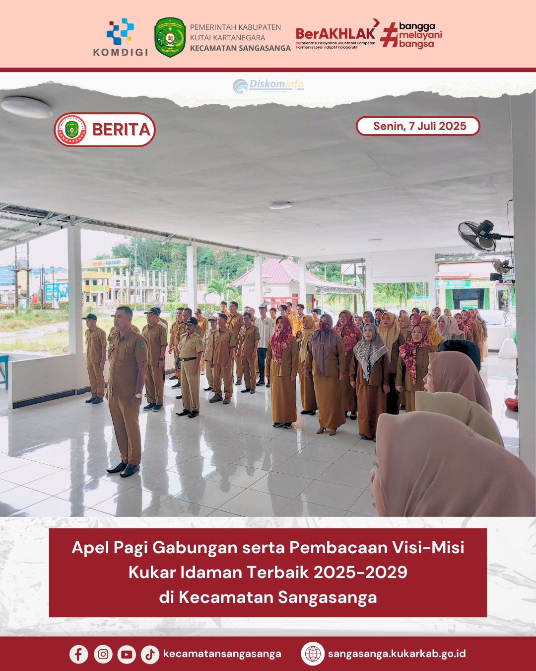 Apel Pagi Gabungan serta Pembacaan Visi-Misi Kukar Idaman Terbaik 2025-2029 di Kecamatan Sangasanga