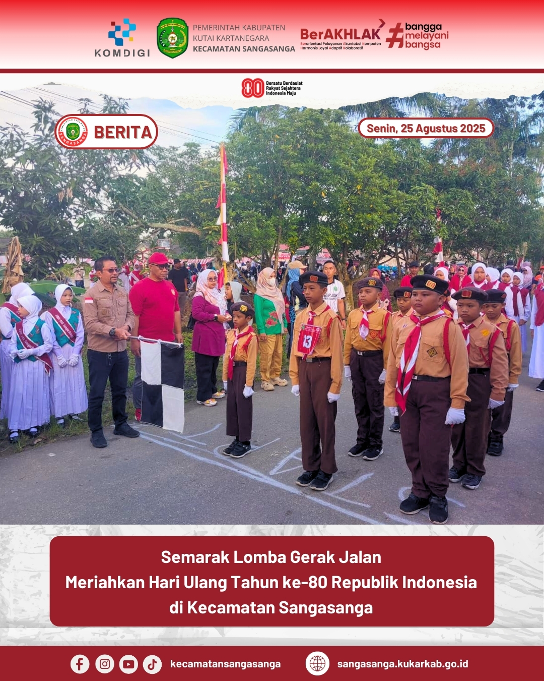 Semarak Lomba Gerak Jalan Meriahkan HUT ke-80 RI di Kecamatan Sangasanga