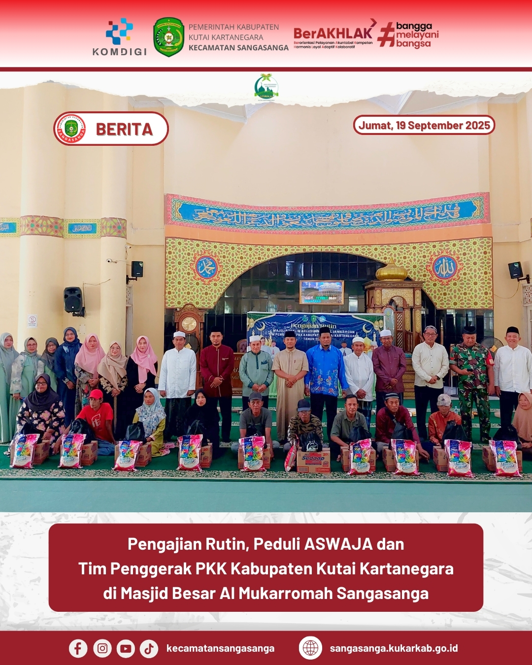 Pengajian dan Tim Penggerak PKK Peduli Aswaja Kabupaten Kutai Kartanegara di Masjid Besar Al Mukarromah Sangasanga