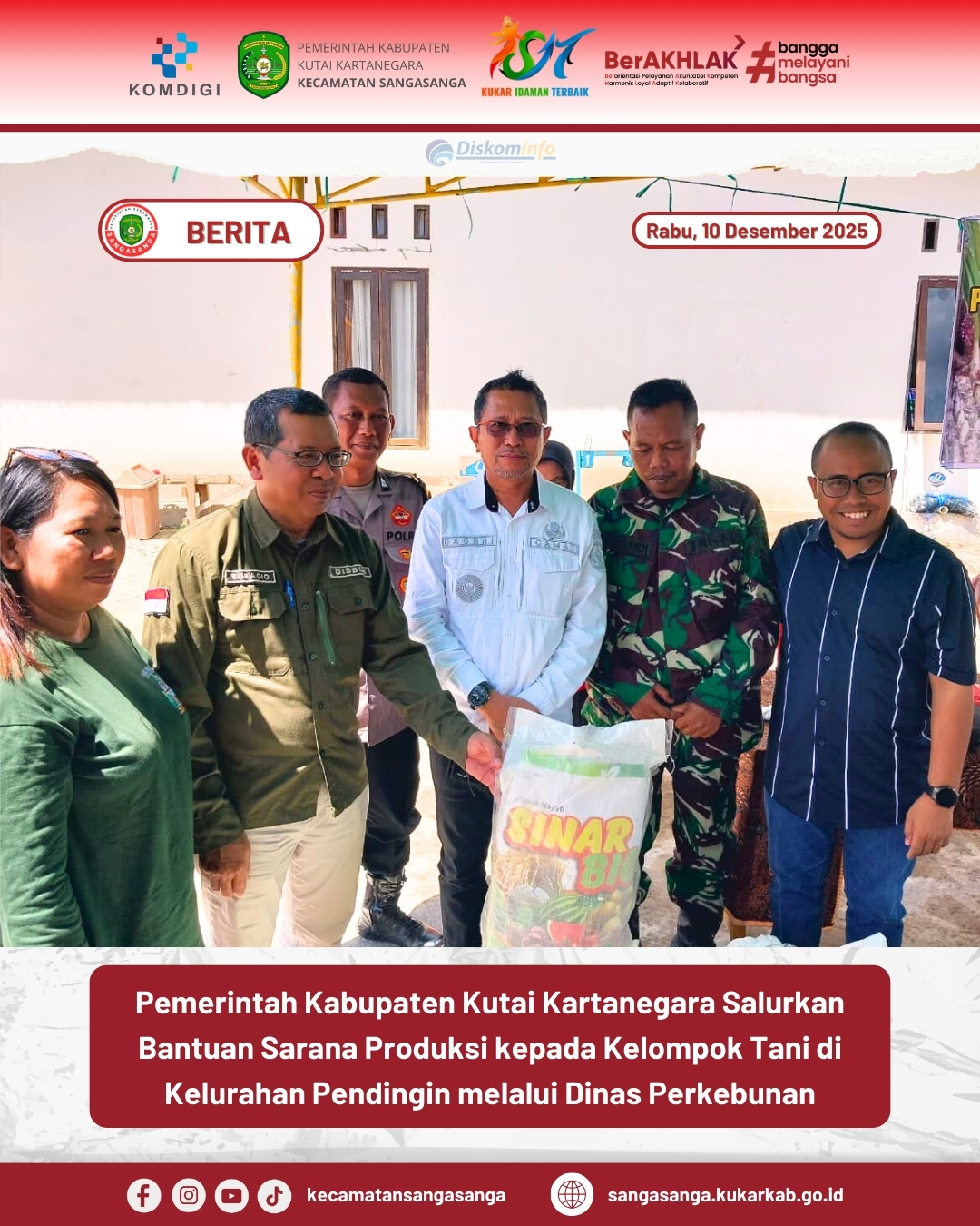 Pemerintah Kabupaten Kutai Kartanegara Salurkan Bantuan Sarana Produksi kepada Kelompok Tani di Kelurahan Pendingin