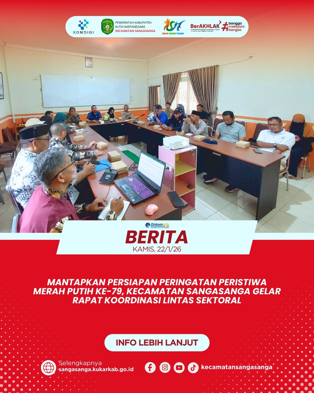 Mantapkan Persiapan Peringatan Peristiwa Merah Putih ke-79, Kecamatan Sangasanga Gelar Rapat Koordinasi Lintas Sektoral