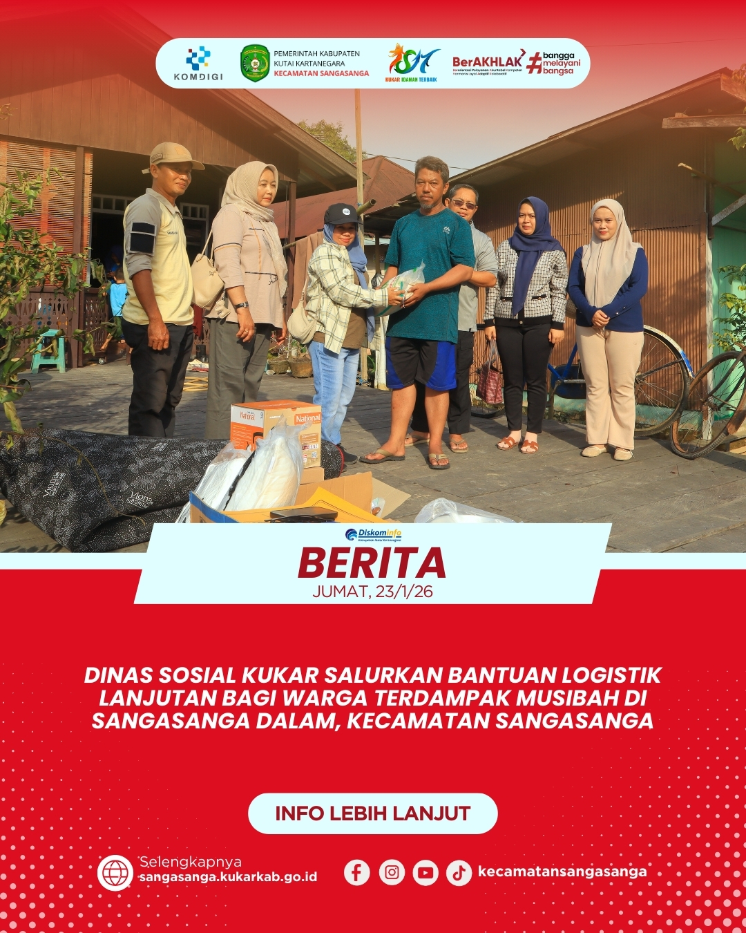 Dinas Sosial Kukar Salurkan Bantuan Logistik Lanjutan bagi Warga Terdampak Musibah di Sangasanga Dalam