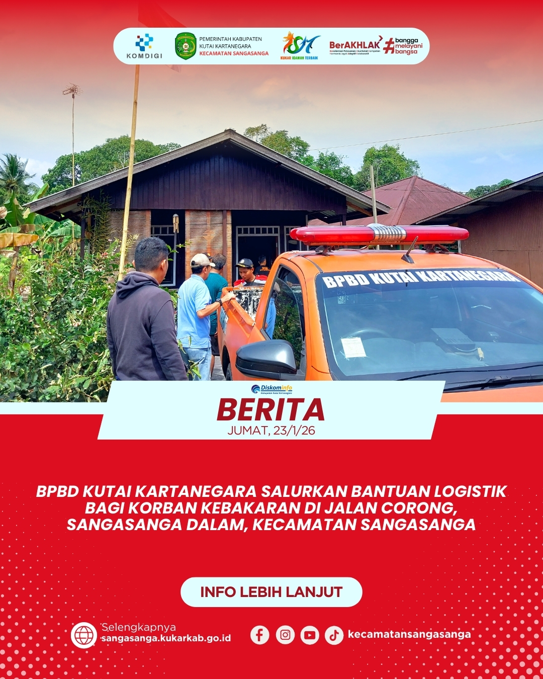 BPBD Kutai Kartanegara Salurkan Bantuan Logistik bagi Korban Kebakaran di Kelurahan Sangasanga Dalam