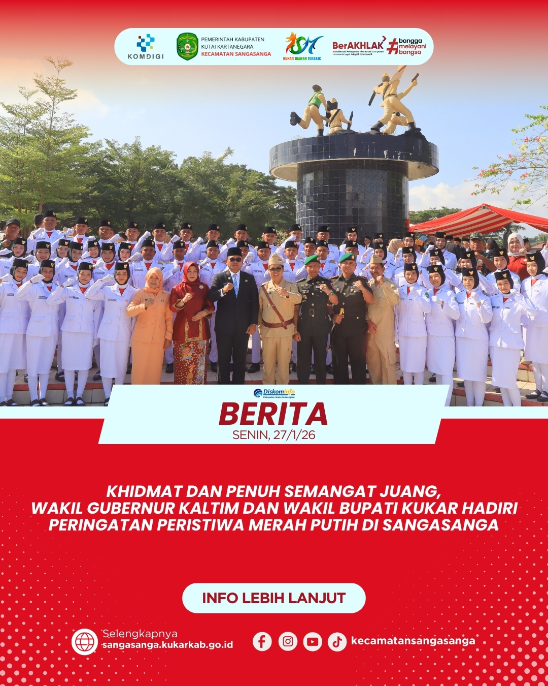 Khidmat dan Penuh Semangat Juang, Wakil Gubernur Kaltim dan Wakil Bupati Kukar Hadiri Upacara Peringatan Peristiwa Merah Putih di Sangasanga