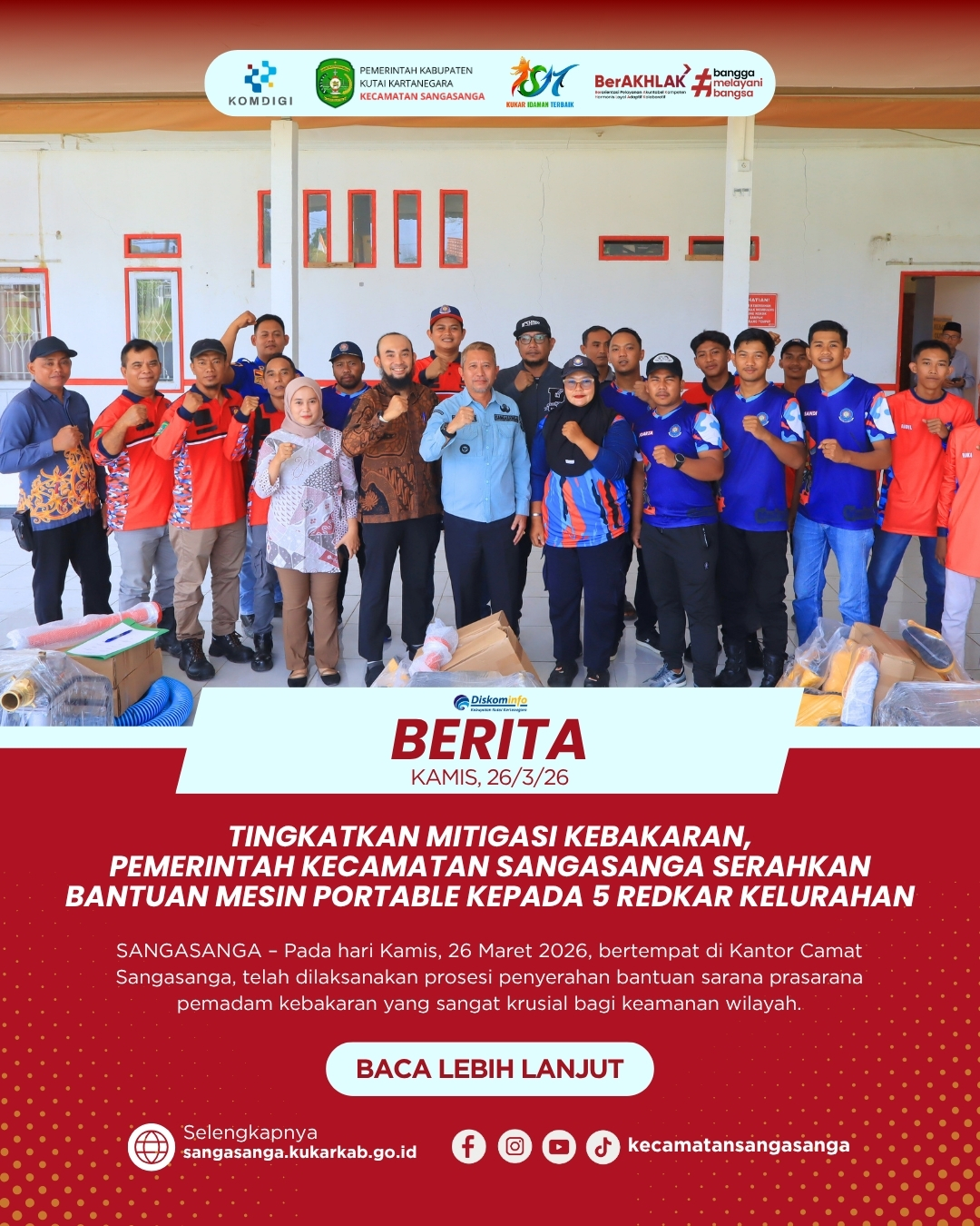 Tingkatkan Mitigasi Kebakaran Pemerintah Kecamatan Sangasanga Serahkan Bantuan Mesin Portable Kepada 5 Redkar Kelurahan