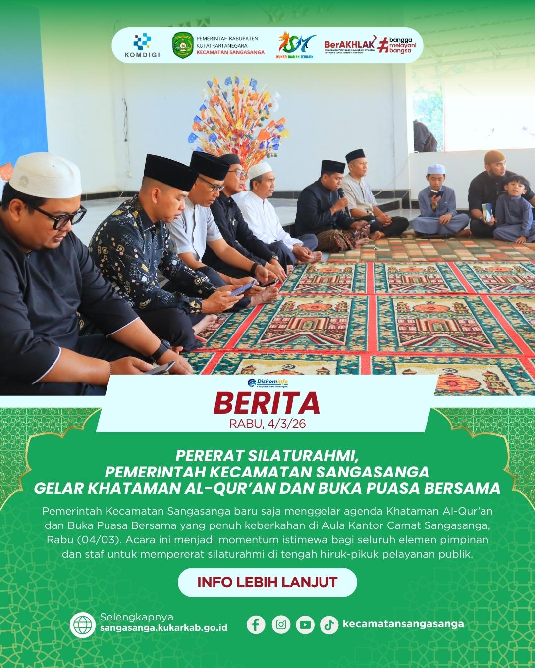 Pererat Silaturahmi, Pemerintah Kecamatan Sangasanga Gelar Khataman Al-Qur’an dan Buka Puasa Bersama