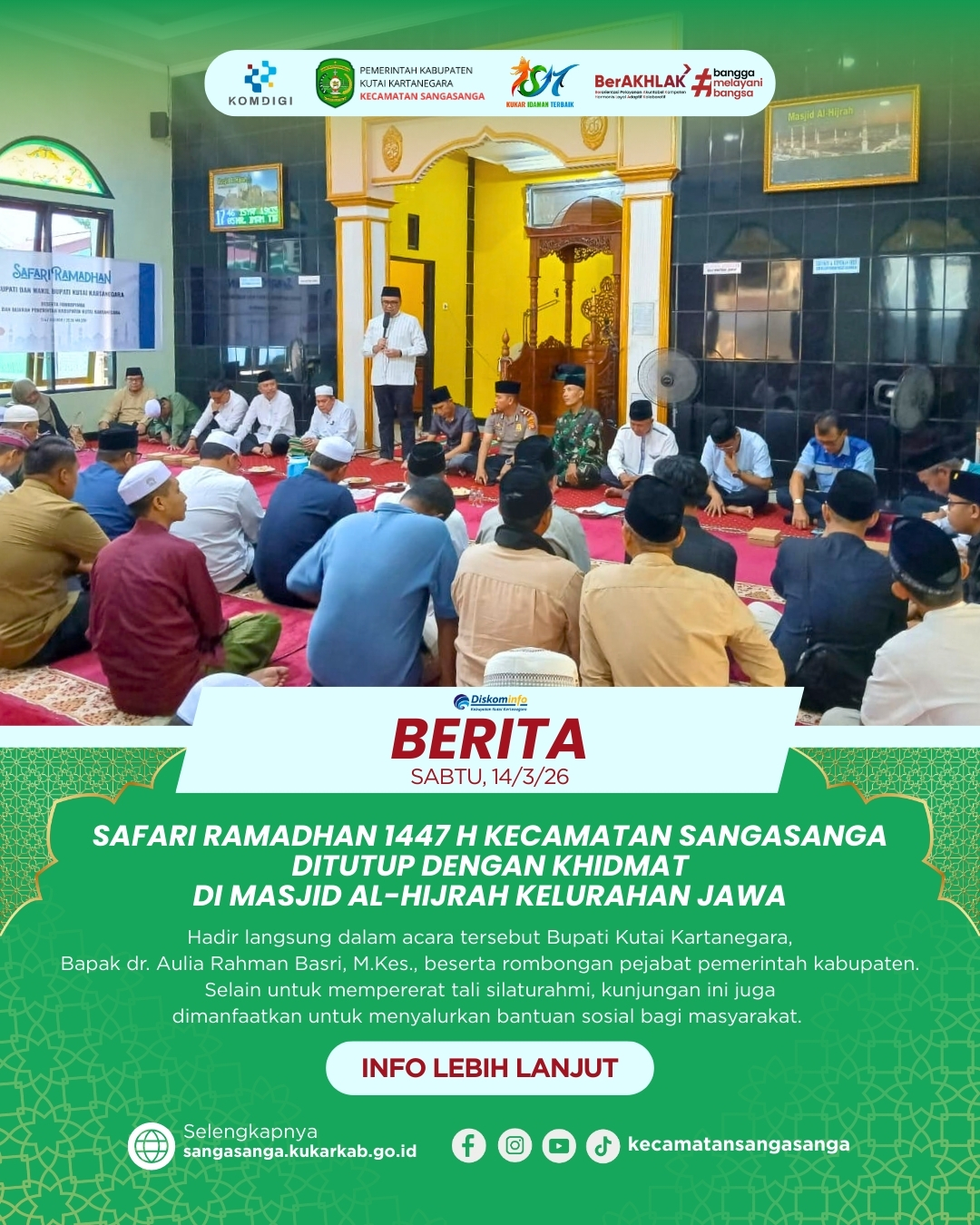 Safari Ramadhan 1447 H Kecamatan Sangasanga Ditutup dengan Khidmat di Masjid Al-Hijrah Kelurahan Jawa