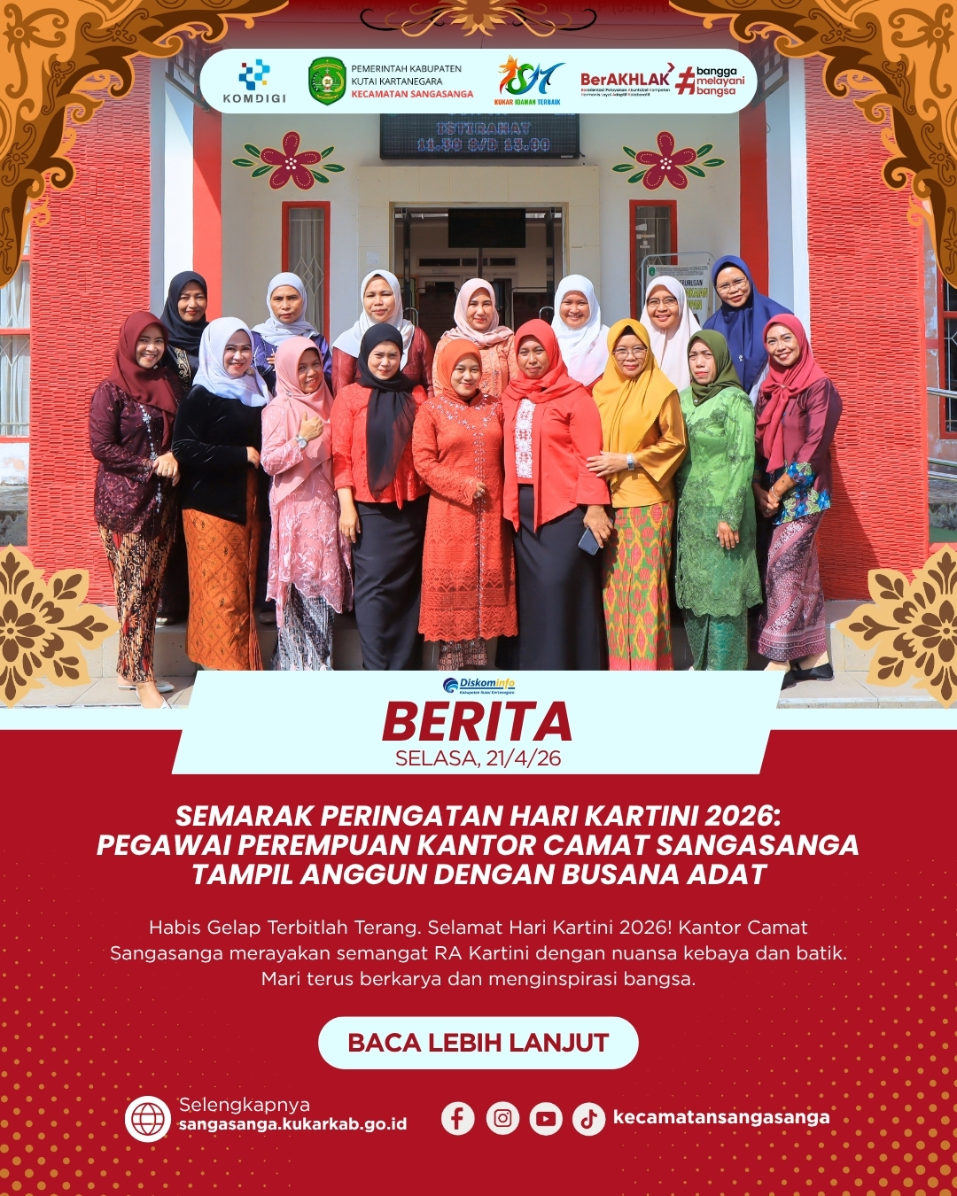 Semarak Peringatan Hari Kartini 2026: Pegawai Perempuan Kantor Camat Sangasanga Tampil Anggun dengan Busana Adat