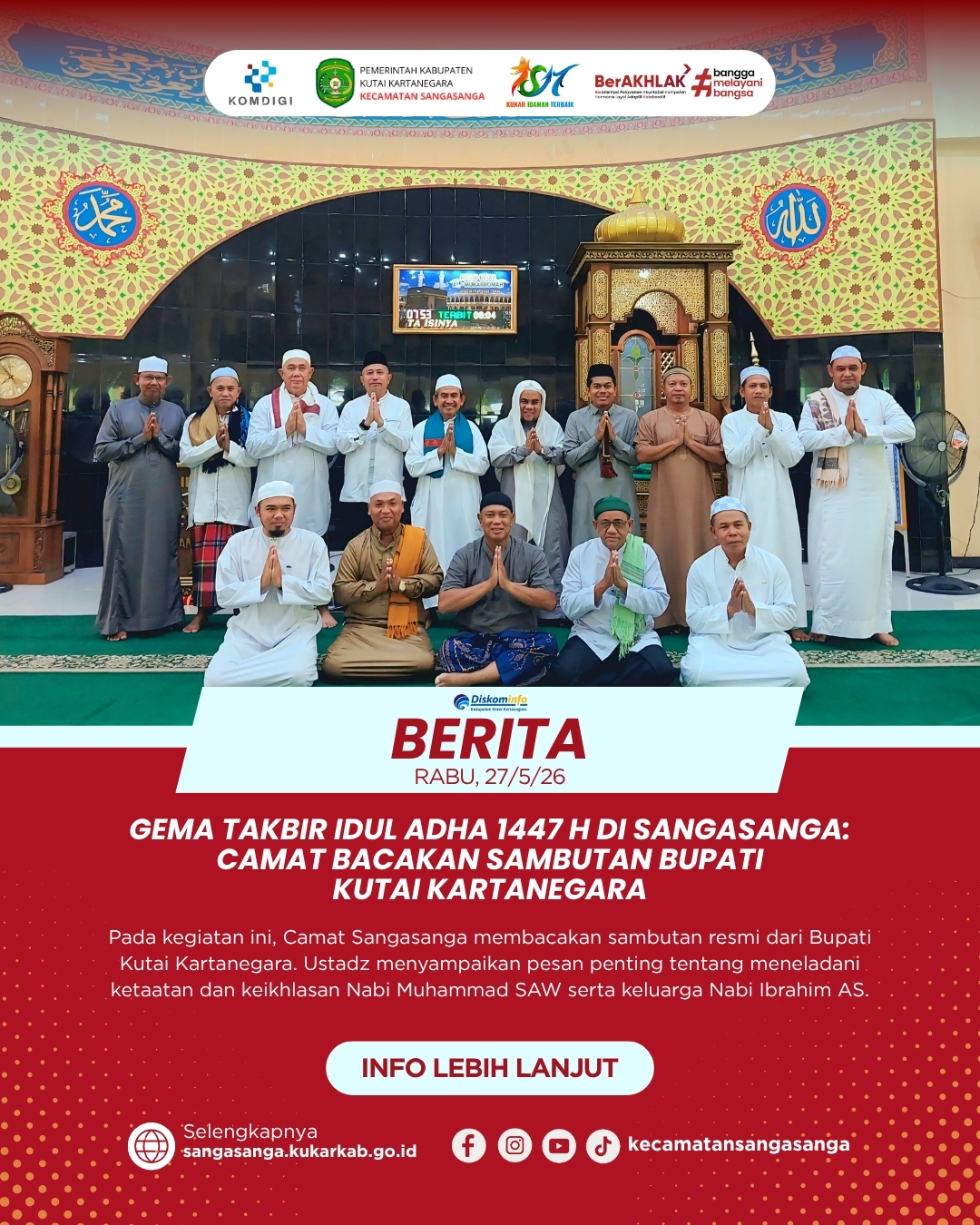 Gema Takbir Idul Adha 1447 H di Sangasanga: Camat Bacakan Sambutan Bupati dan Ajarkan Semangat Berbagi