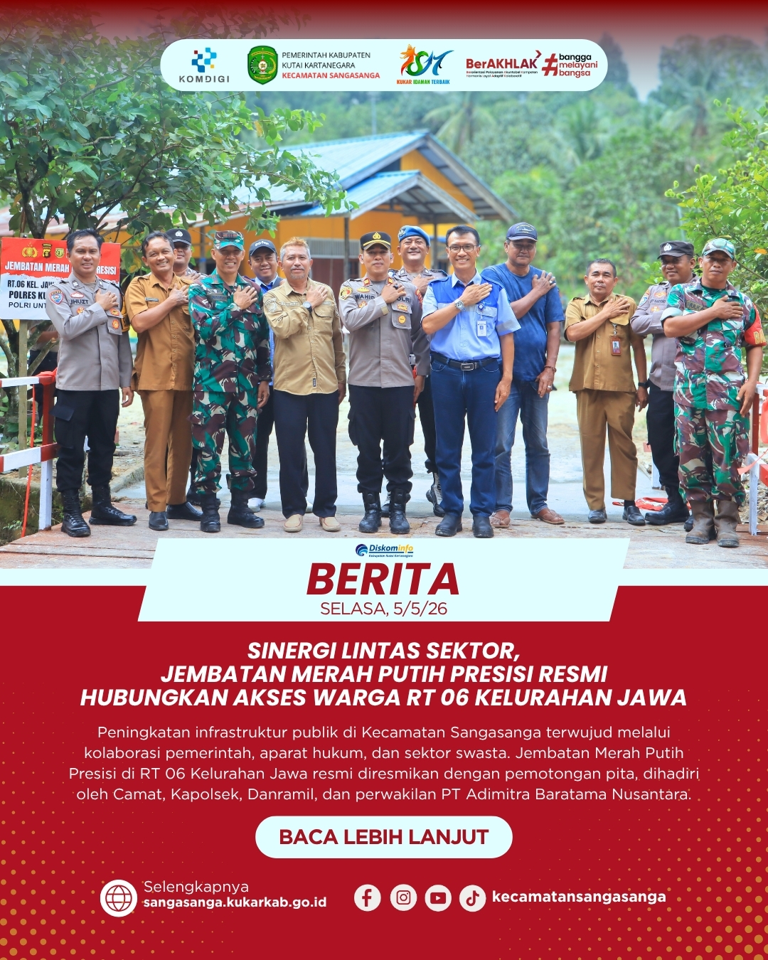 Sinergi Lintas Sektor, Jembatan Merah Putih Presisi Resmi Hubungkan Akses Warga RT 06 Kelurahan Jawa