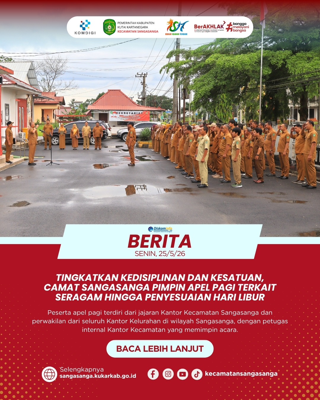 Tingkatkan Kedisiplinan dan Kesatuan, Camat Sangasanga Pimpin Apel Pagi Terkait Seragam hingga Penyesuaian Hari Libur