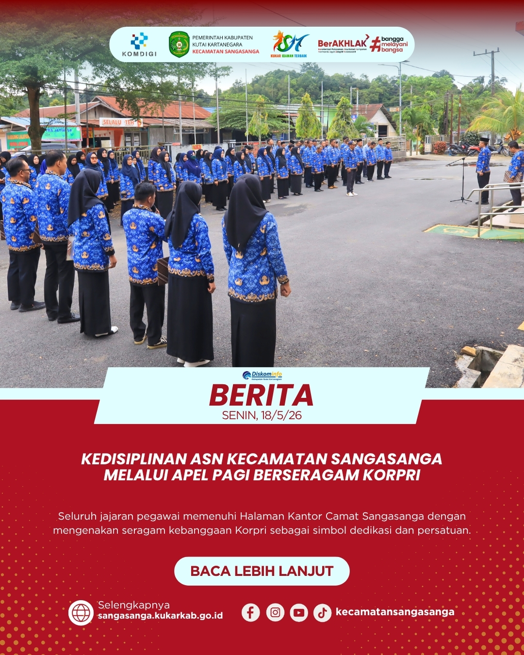 Kedisiplinan ASN Kecamatan Sangasanga Melalui Apel Pagi Berseragam Korpri