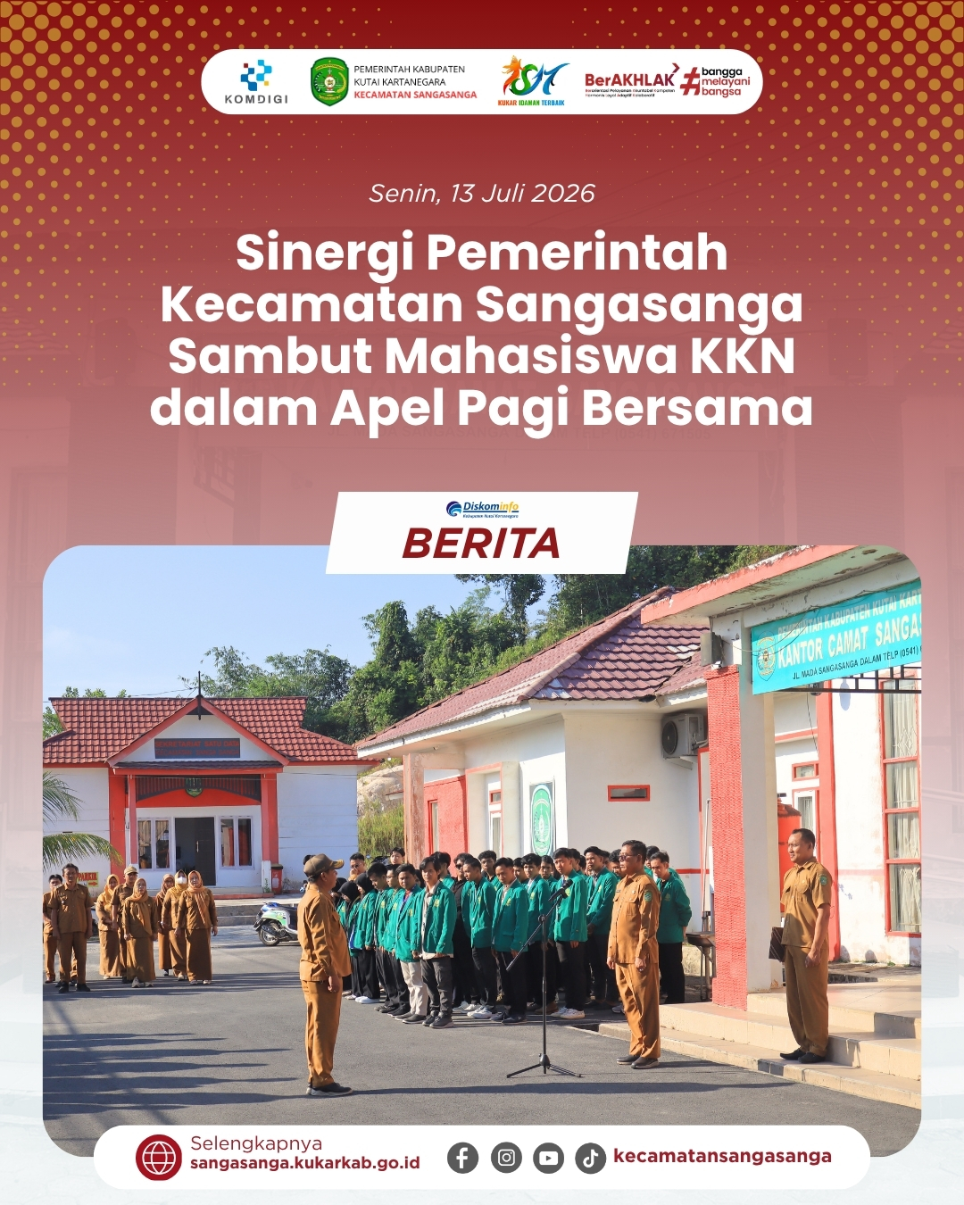 Sinergi Pemerintah Kecamatan Sangasanga Sambut Mahasiswa KKN UINSI dan Kedokteran Unmul dalam Apel Pagi Bersama