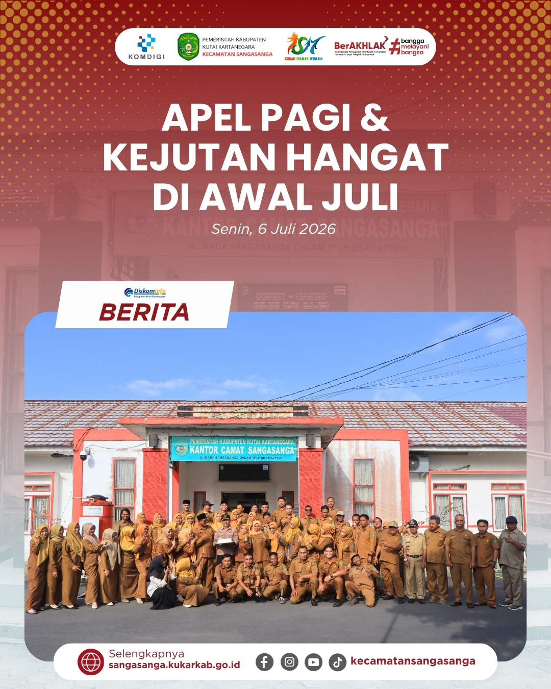 Tegaskan Kedisiplinan Pegawai dan Antisipasi DBD, Camat Sangasanga Pimpin Apel Pagi Awal Juli