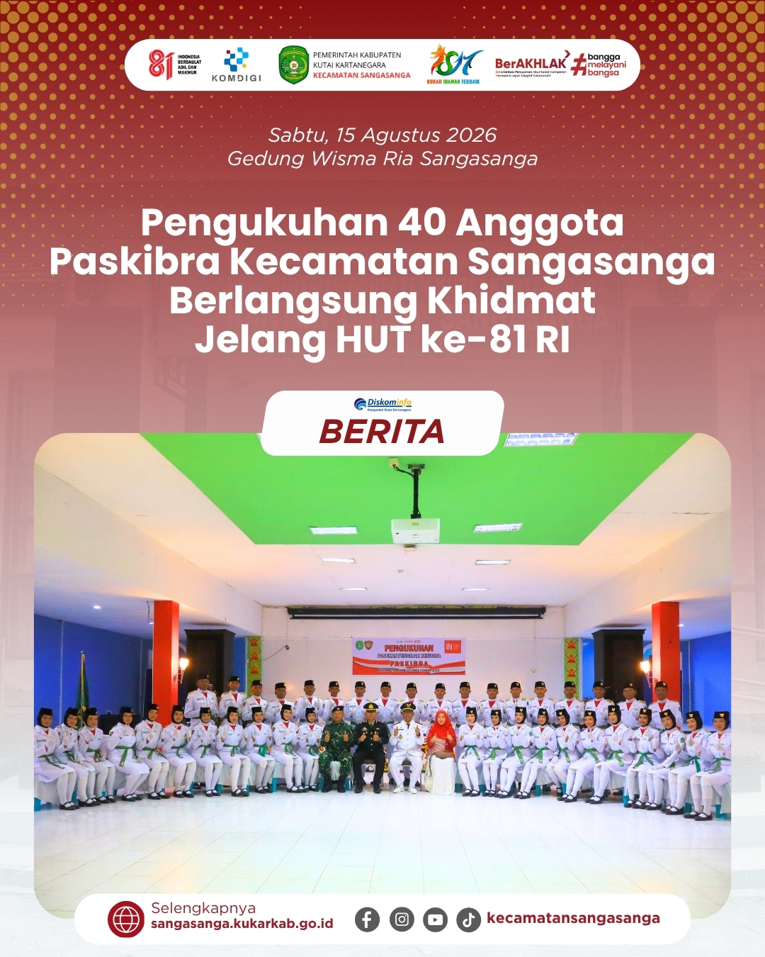 Pengukuhan 40 Anggota Paskibra Kecamatan Sangasanga Berlangsung Khidmat Jelang HUT ke-81 RI