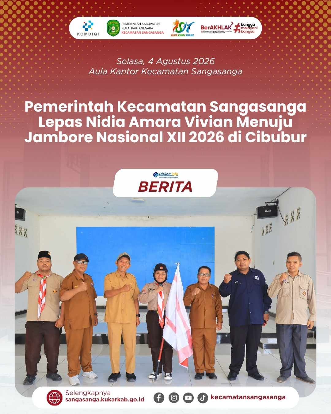 Pemerintah Kecamatan Sangasanga Lepas Nidia Amara Vivian Menuju Jambore Nasional XII 2026 di Cibubur