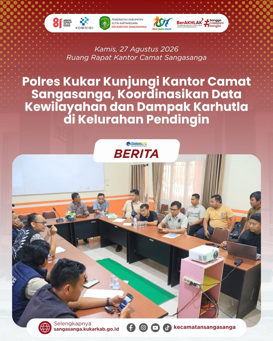 Polres Kukar Kunjungi Kantor Camat Sangasanga, Koordinasikan Data Kewilayahan dan Dampak Karhutla di Kelurahan Pendingin