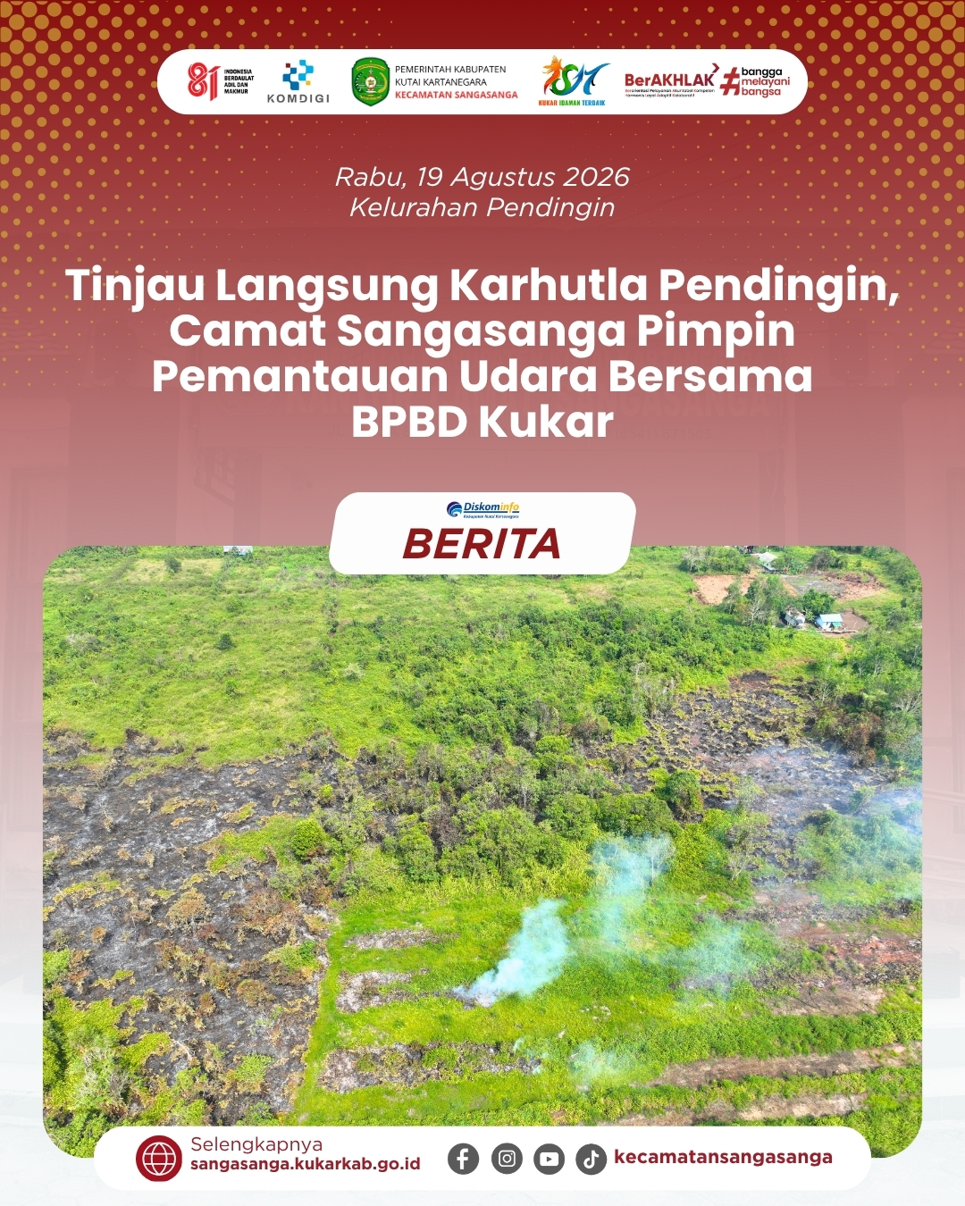 Tinjau Langsung Karhutla Pendingin, Camat Sangasanga Pimpin Pemantauan Udara Bersama BPBD Kukar