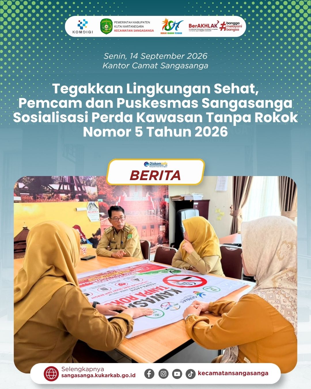 Tegakkan Lingkungan Sehat, Pemcam Sangasanga dan Puskesmas Sosialisasi Perda KTR No. 5 Tahun 2026