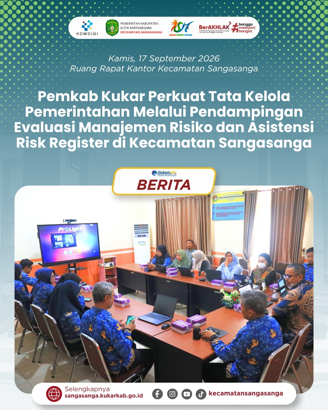 Pemkab Kukar Perkuat Tata Kelola Pemerintahan Melalui Pendampingan Evaluasi Manajemen Risiko dan Asistensi Risk Register di Kecamatan Sangasanga