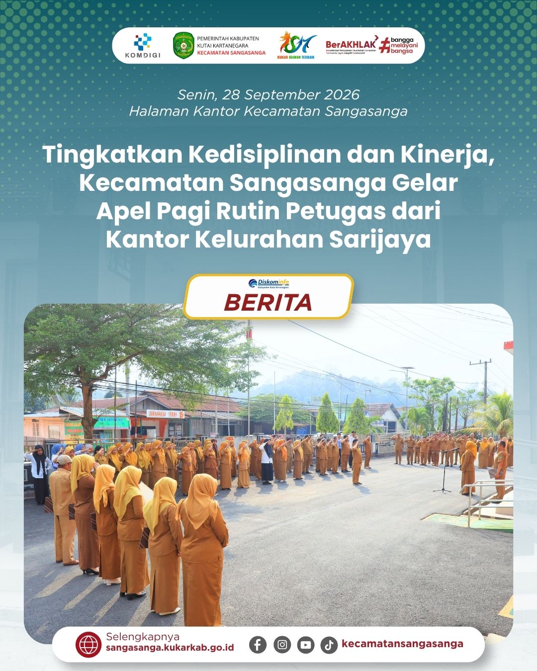 Tingkatkan Kedisiplinan dan Kinerja, Kecamatan Sangasanga Gelar Apel Pagi Rutin Petugas dari Kantor Kelurahan Sarijaya