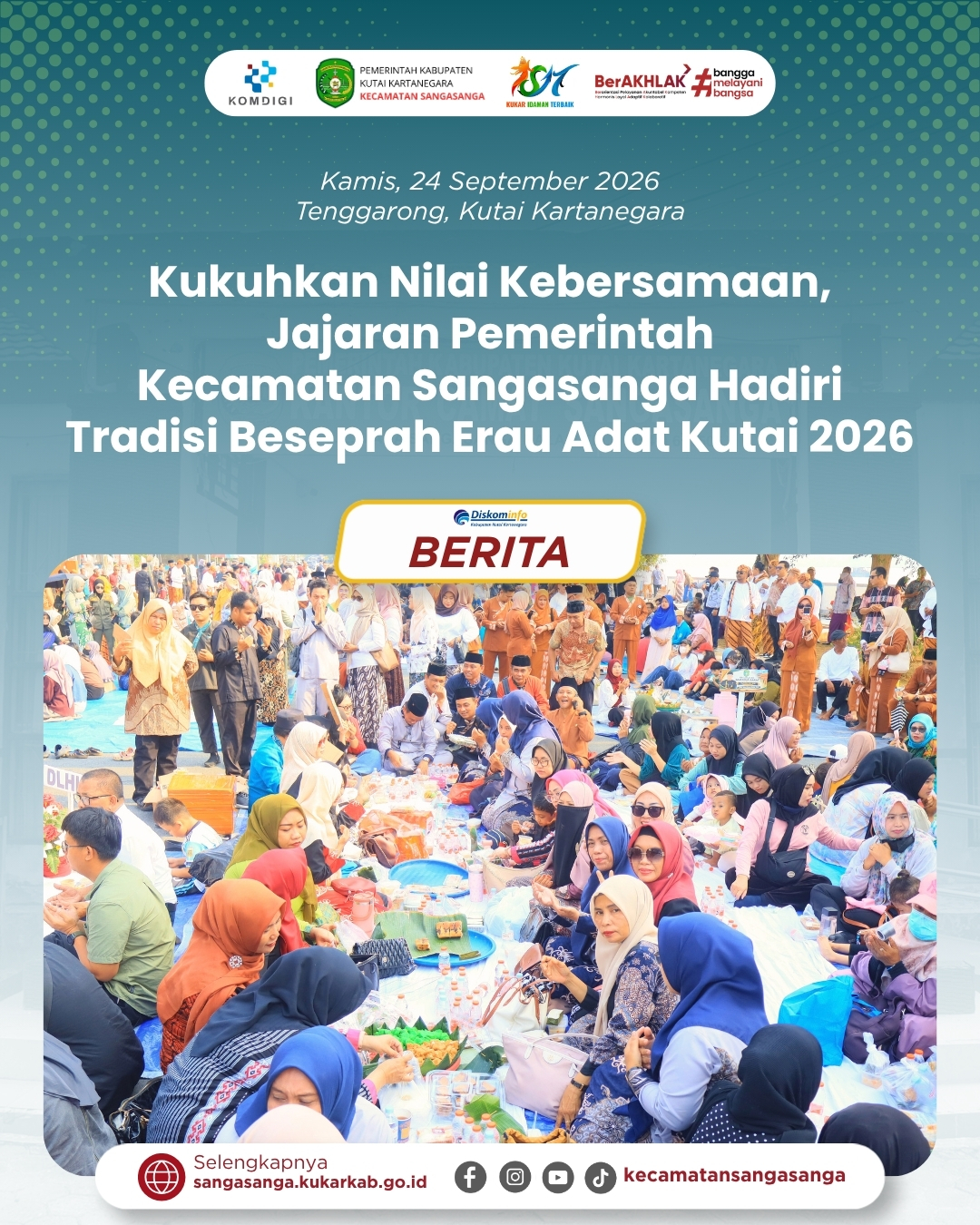 Kukuhkan Nilai Kebersamaan, Jajaran Pemerintah Kecamatan Sangasanga Hadiri Tradisi Beseprah Erau Adat Kutai 2026