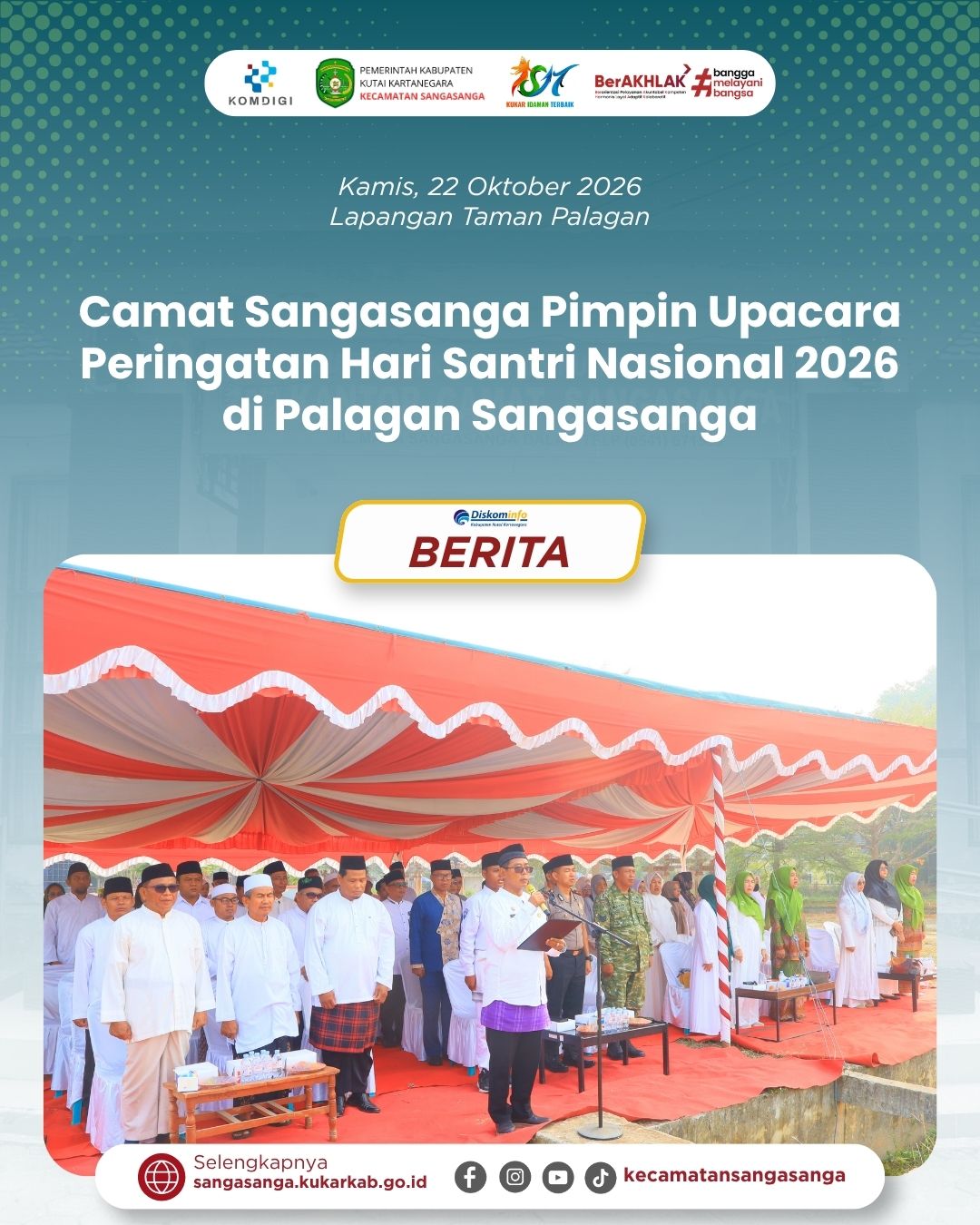 Camat Sangasanga Pimpin Upacara Peringatan Hari Santri Nasional 2026 di Palagan Sangasanga