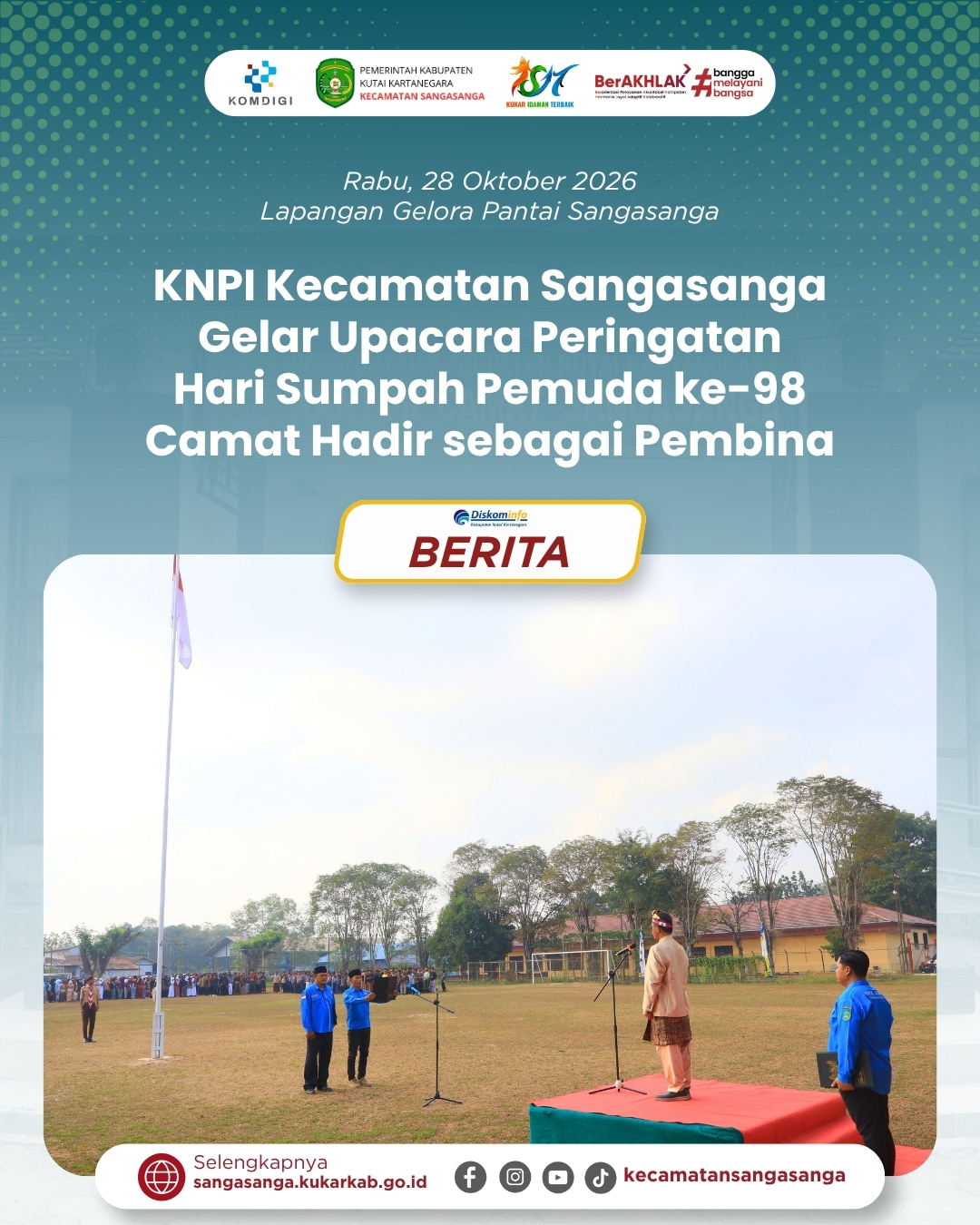 KNPI Kecamatan Sangasanga Gelar Upacara Peringatan Hari Sumpah Pemuda ke-98, Camat Hadir sebagai Pembina