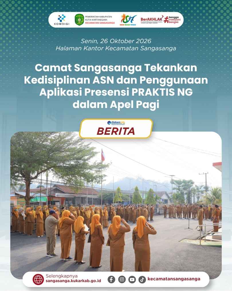 Camat Sangasanga Pimpin Apel Pagi, Ingatkan ASN Unduh Aplikasi PRAKTIS NG dan Disiplin Kerja