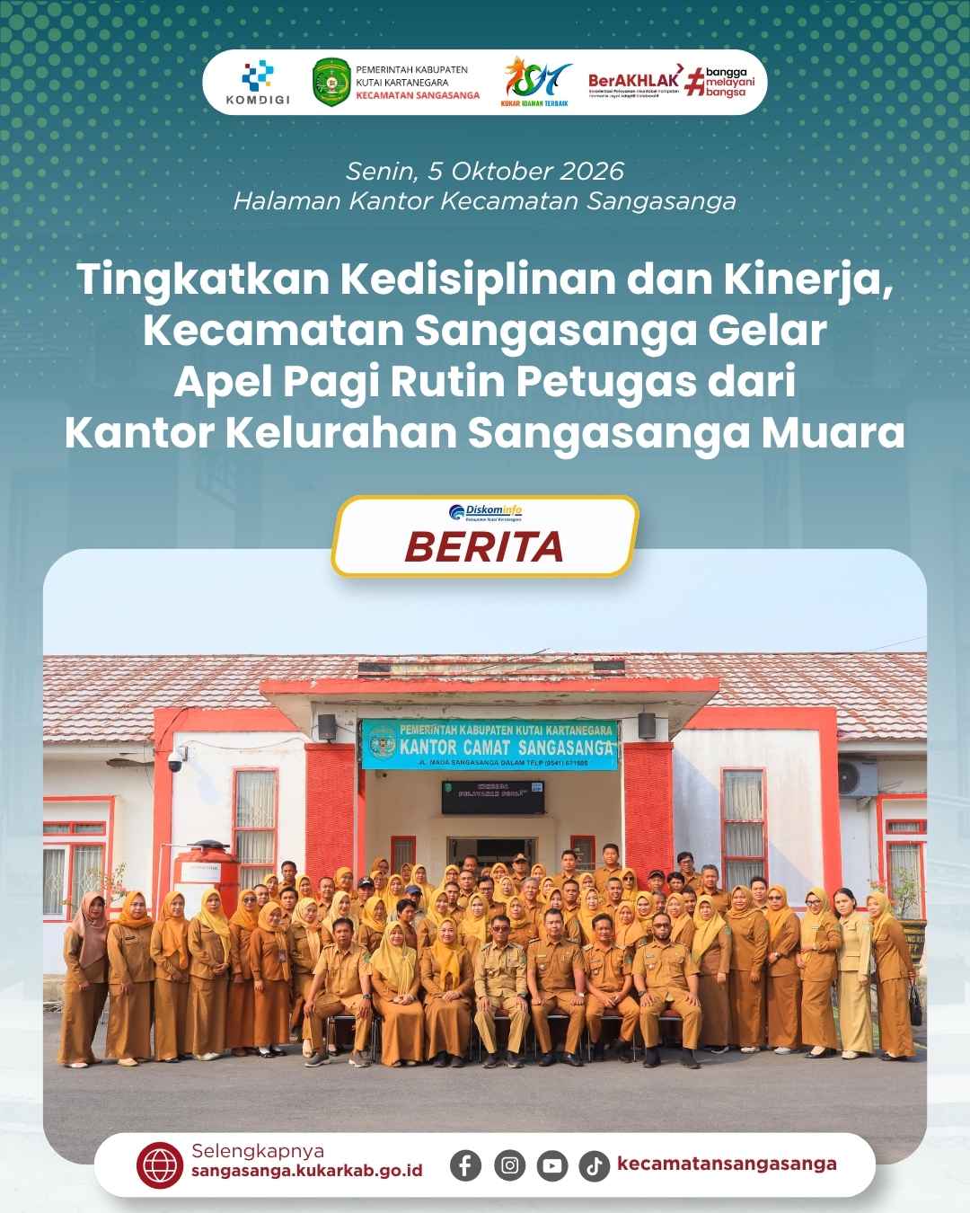 Tingkatkan Kedisiplinan dan Kinerja, Kecamatan Sangasanga Gelar Apel Pagi Rutin dari Kantor Kelurahan Sangasanga Muara